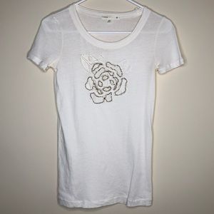 J. Crew Tissue Tee with Embellished Silver Rose